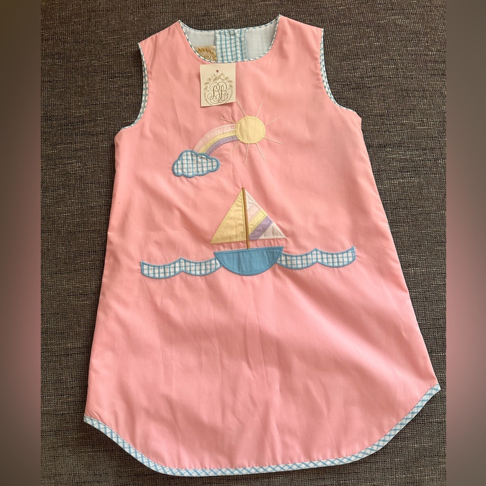 NWT Beaufort Bonnet company dress 6 kids pinafore sailboat sun cloud rainbow